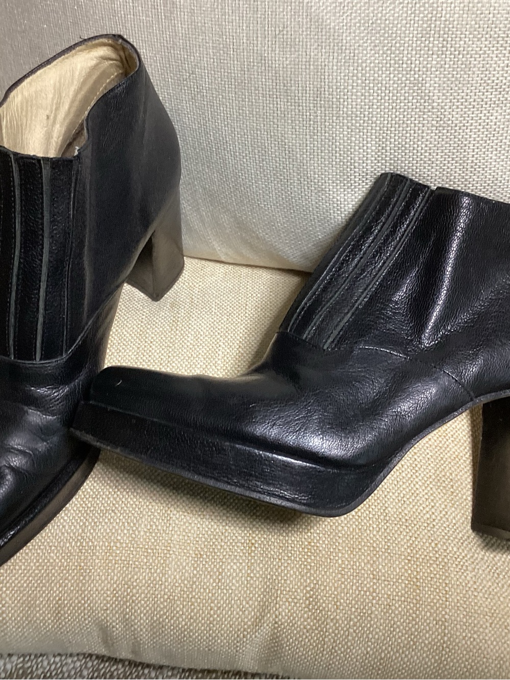 Women's Black Leather Square-Toe Ankle Booties with Block Heel